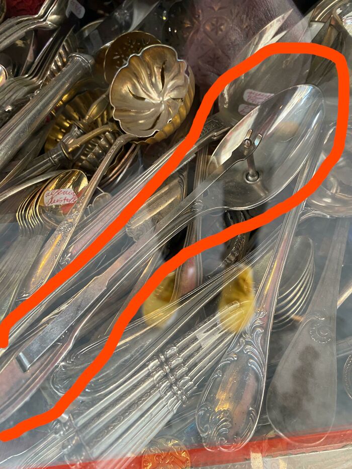 What Is This Spoon With A Tong-Like Attachment? Seen In An Antique Store In Lyon, France