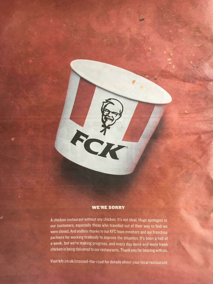 KFC’s Apology For The Chicken Shortage This Week