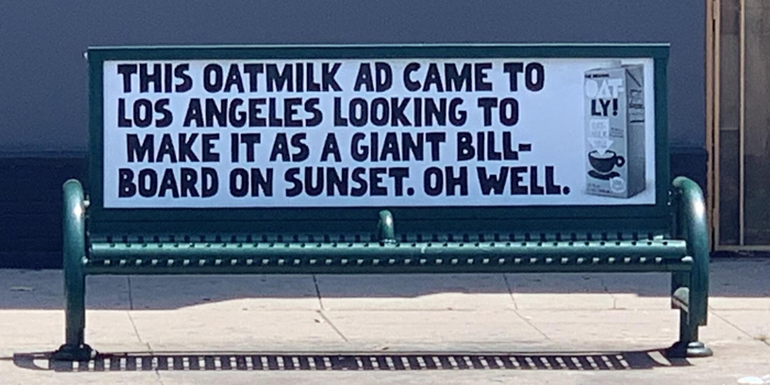 Oatly Bench Ad, 2019. At Least It Didn't End Up As A P*rnhub Ad Banner