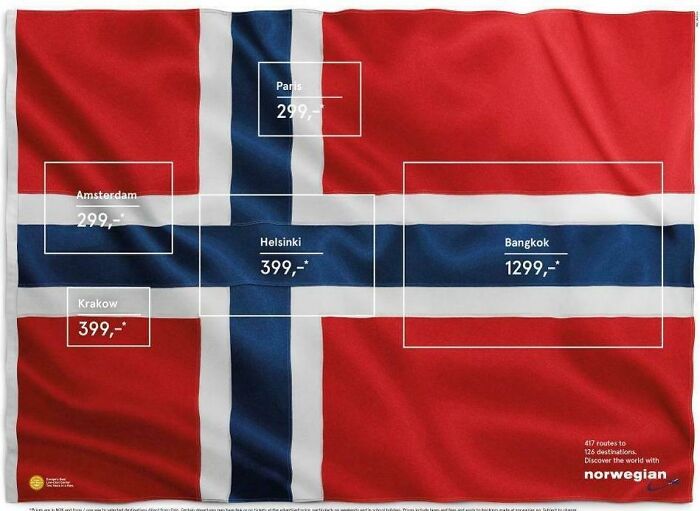 Norwegian Airline Shows Destinations On Its National Flag