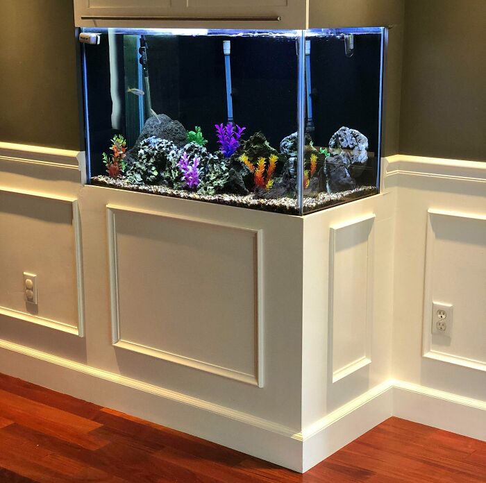 Fish Tank Installed In Dining Room Wall