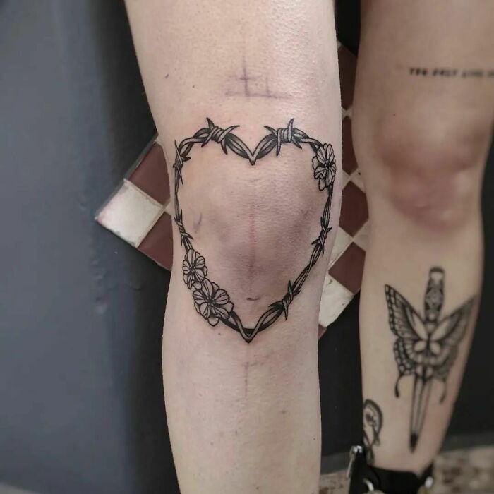 Brass heart with flowers tattoo 