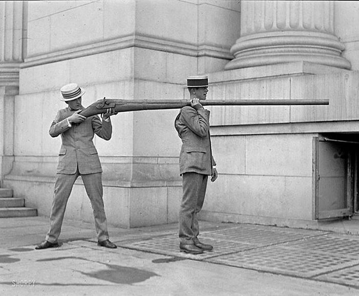 A "Punt Gun" Used To Hunt Waterfowl. These Weapons Are Characteristically Too Large For An Individual To Fire From The Shoulder Or Often Carry Alone. This Particular Model Was Banned Because It Was Too Effective. Photo Taken In The Early 1900s