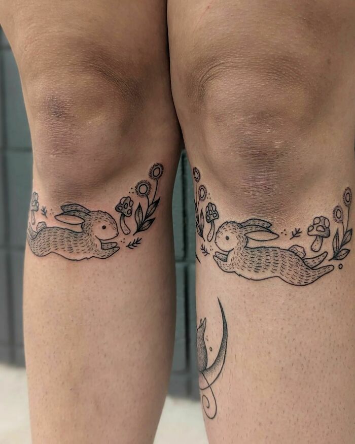 Bunnies knee tattoos 