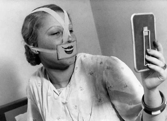 A Woman Wearing A Special Mask For Fighting Depression, Budapest, 1937