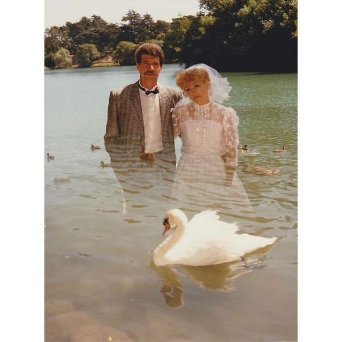 Bride And Groom In Lake, Circa 1982