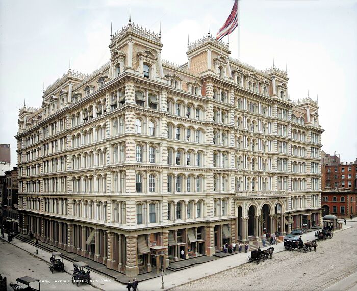 1905 Photo Of The Park Avenue Hotel (A.k.a. Working Women's Hotel) At 32nd And Park Avenue In New York City. Opened In 1878, Demolished In 1925. (Partial Ai Colorization)