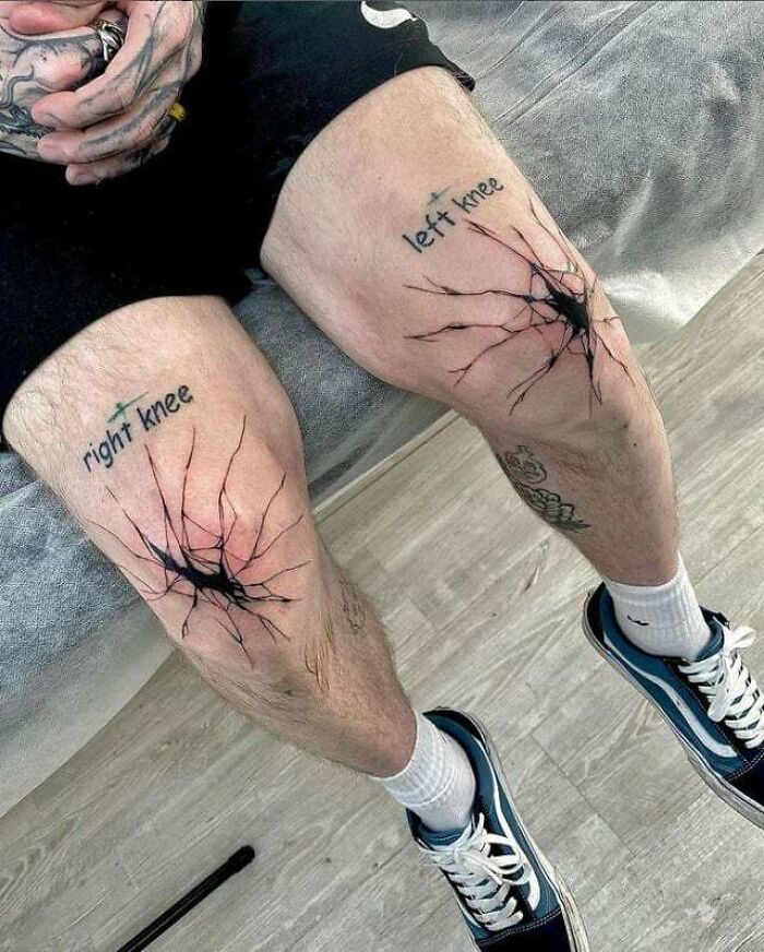 Woman in stitches as eye tattoos on knees end up nothing like she expected   Daily Star