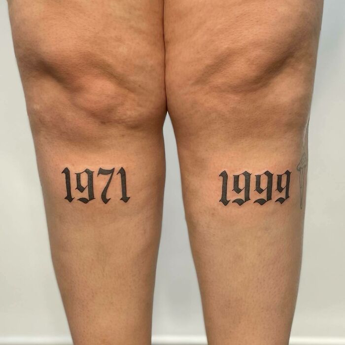 1971 and 1999 on each knee tattoos