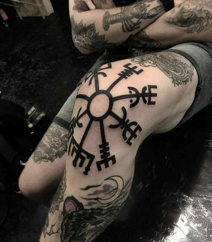 Runes around knee tattoo 