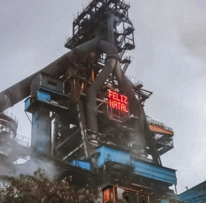 Merry Christmas Sign On A Blast Furnace At Brazil
