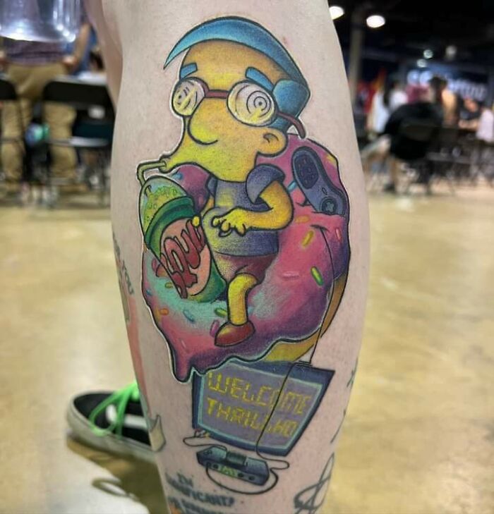 90s Milhouse leg tattoo