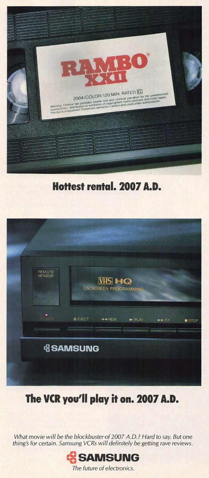 Samsung Ad From 1989 Predicting The Best Vcr To Play The Most Popular Movies Of 2007
