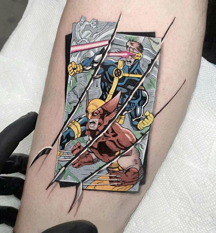 90s X-Men wolverine and cyclop arm Tattoo