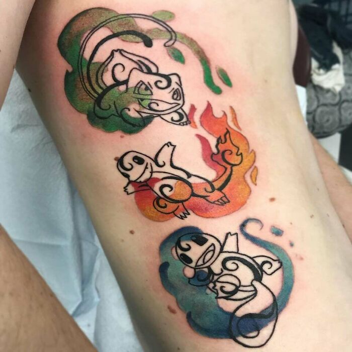 90's Squirtle Bulbasaur Charmander pokemon tattoo