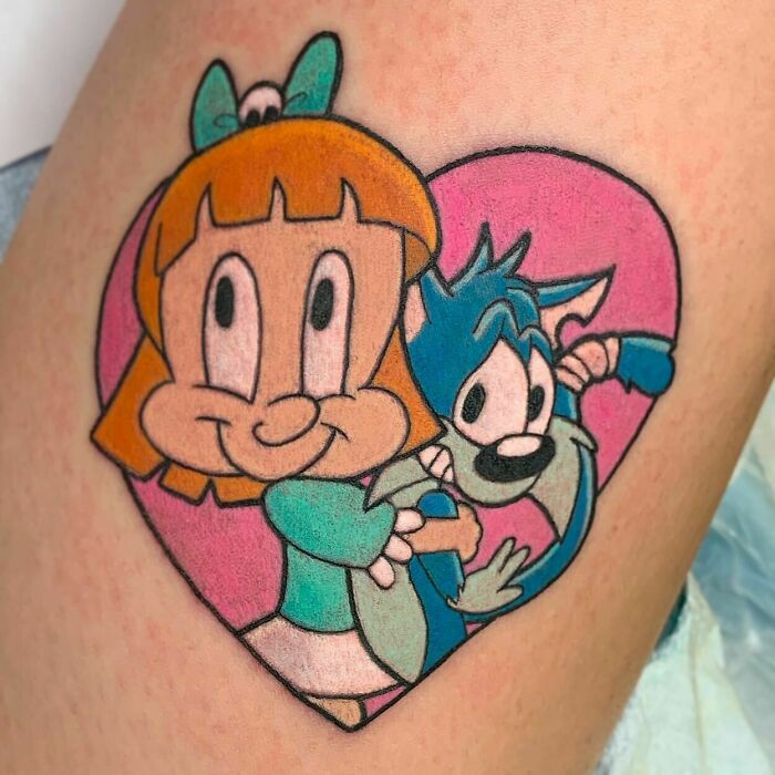 Cartoon characters girl and cat Tattoo