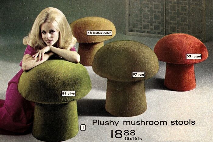 Plushy Mushroom Stools, Montgomery Ward's Fall/Winter 1972 Catalog