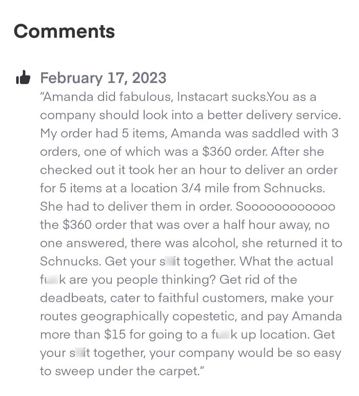 Needless To Say, I Had A Bit Of A Crappy Night Last Night. This Lady Summed It Up Pretty Well. She Also Called And Gave Instacart Hell As Well