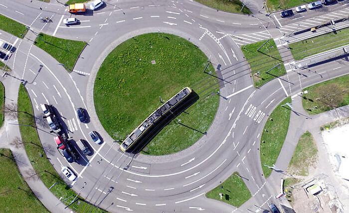 Roundabout With Tram Passing Thrue, Karlsruhe, Germany
