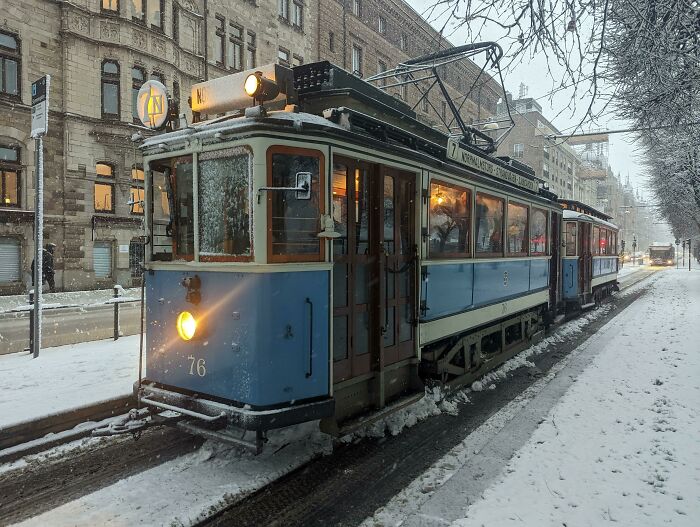 Tram From 1926 Still In Active Traffic On The Streets Of Stockholm, Sweden, November 2022 [4080x3072]
