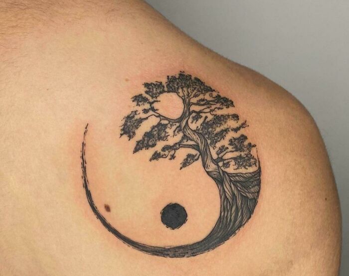 Ying Yang Bonsai Tree Tattoo