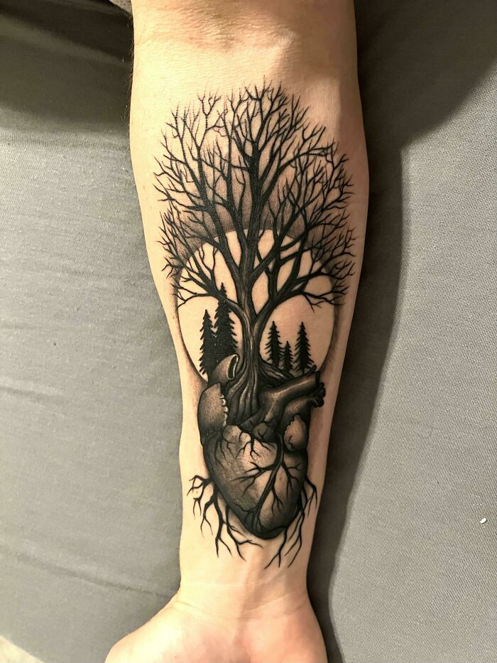Anatomical Heart With Tree Tattoo