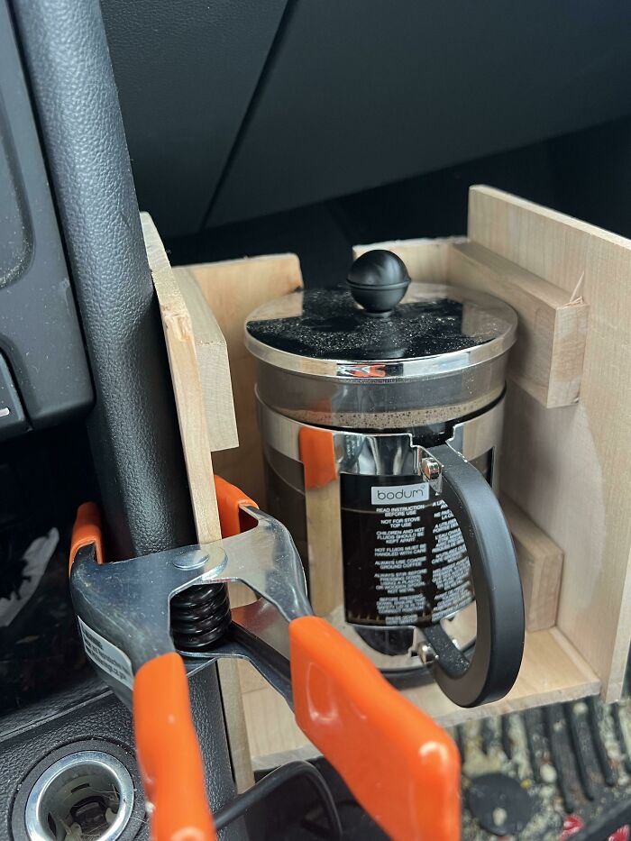 Does This Count ? I Made A Lil Thing To Hold My French Press While I Drive To Work