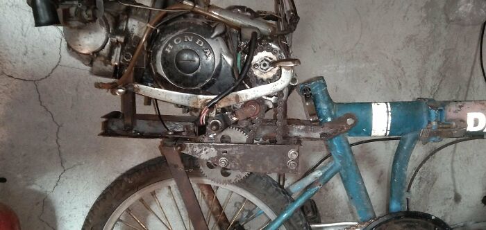 I Installed 100cc Honda Engine On My Bicycle 1:6 Gear Reduction
