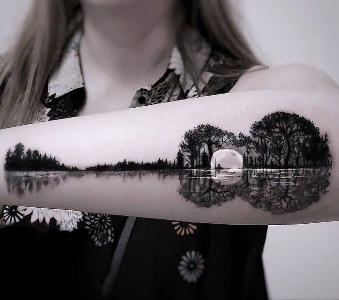 Lake And Trees Tattoo