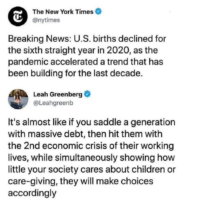 It's Almost As If People Don't Have Enough Money To Survive, Let Alone Have A Child
