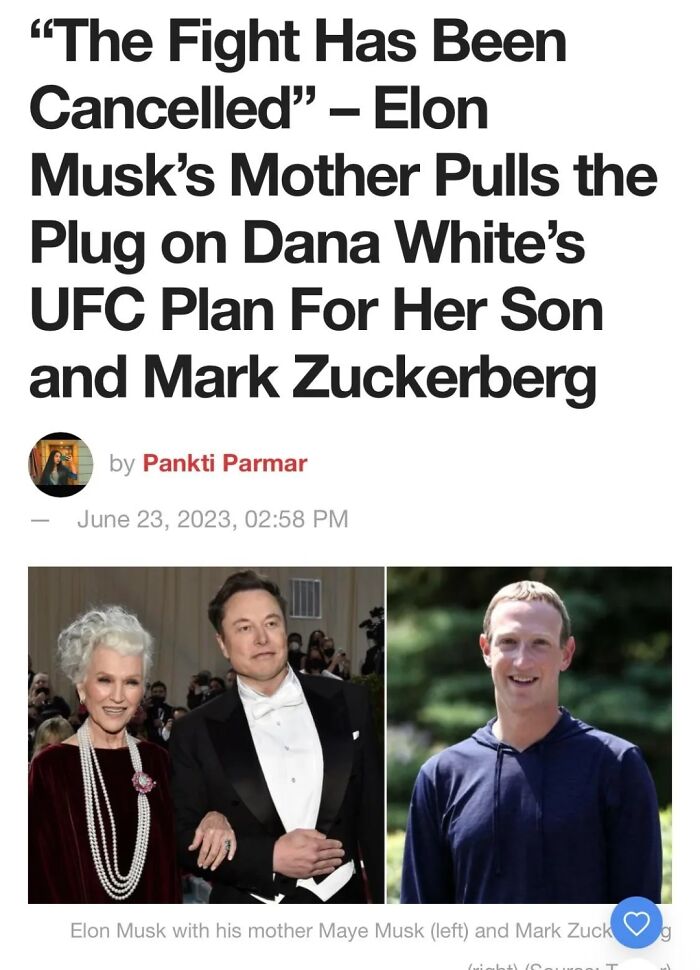 It's Over Guys, Musk vs. Zuck Cage Fight Is Cancelled By Musk's Mommy