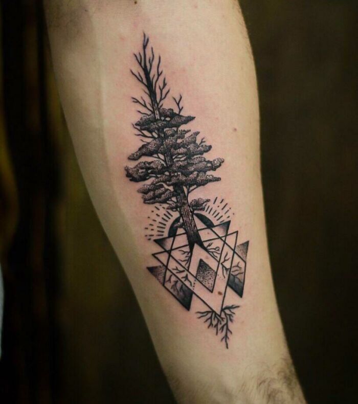 Half Leafed Tree Tattoo