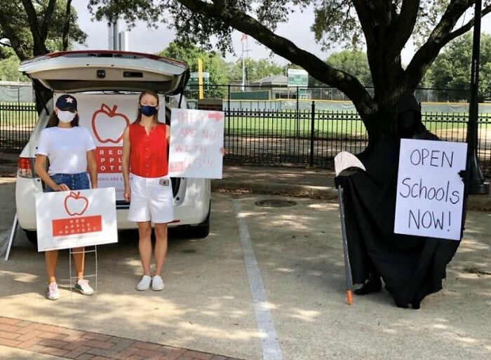 Grim Reaper Supporting Karens On Their Protest To Open Schools
