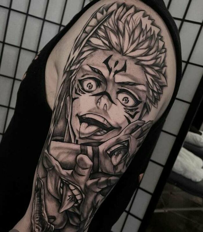 Sukuna from Jujutsu Kaisen shoulder arm Anime Sleeve Tattoo 