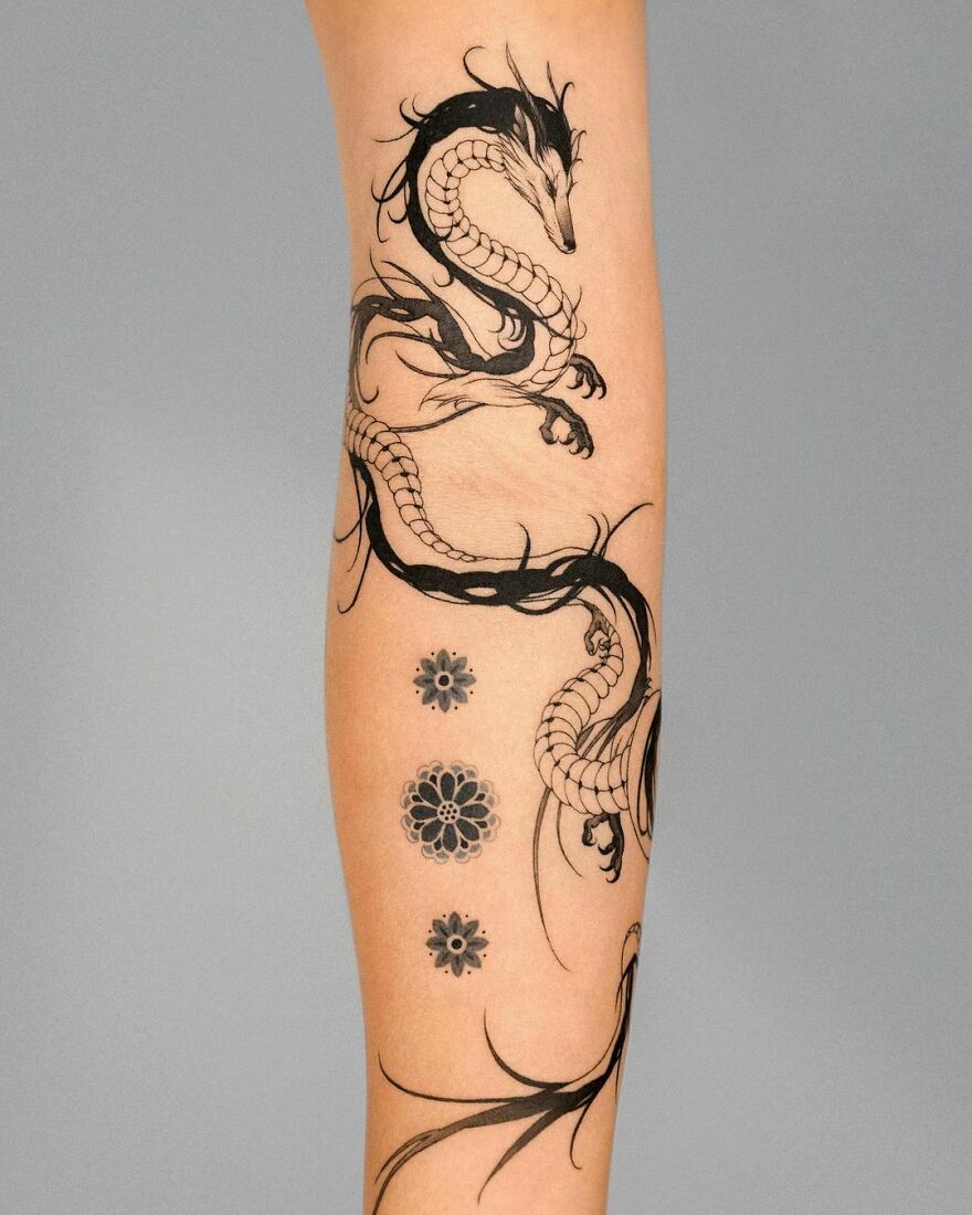 black ink haku design with floral decorations