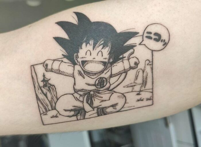 Kid Goku smiling Tattoo From Dragon Ball