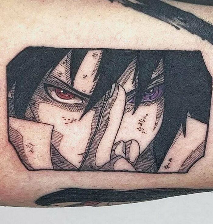 Sasuke Uchiha angry with sharingan Tattoo From Naruto