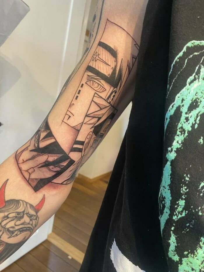 Naruto, Pain & Sasuke face arm Tattoo