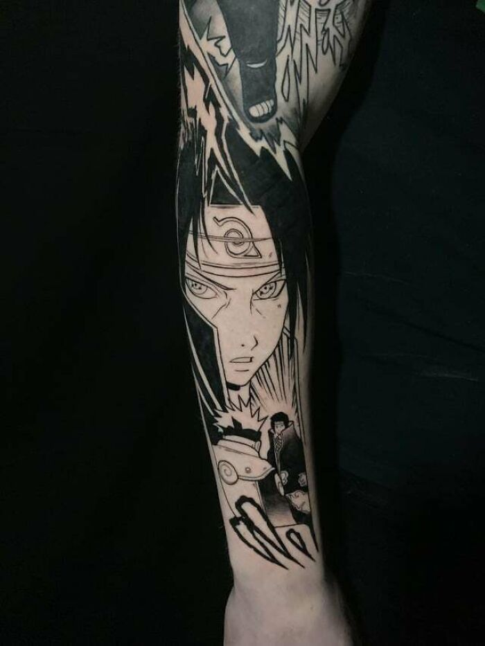 Kakashi Confronts Itachi, Part Two Of Sleeve arm Tattoo