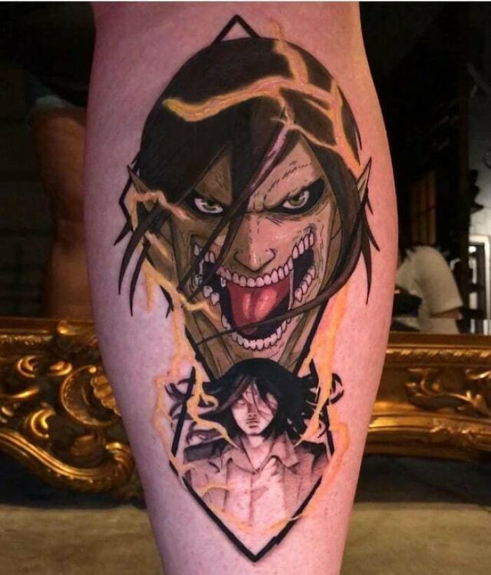 Attack On Titan Eren angry leg Tattoo