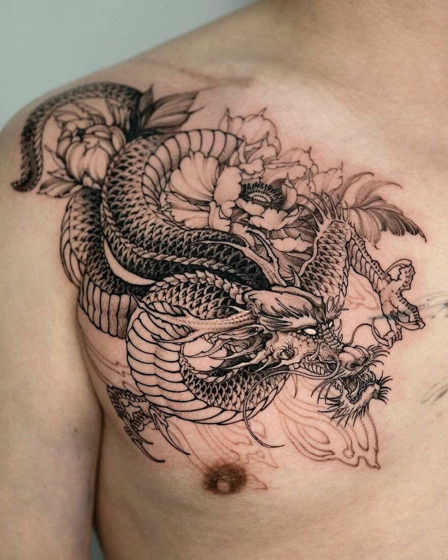 Japanese Dragon Fight Tattoo