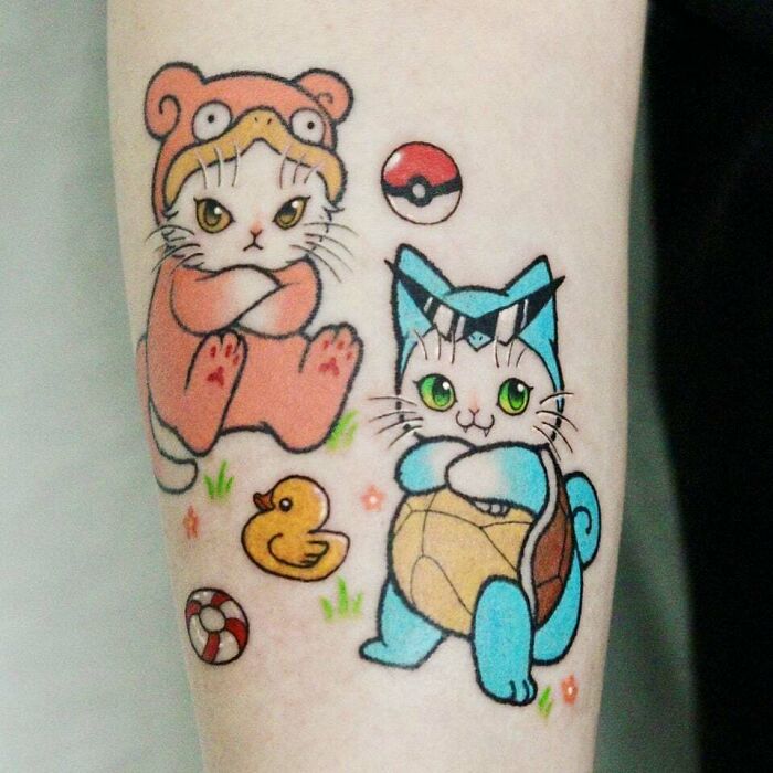 Pokemon Kitties wearing pokemon outfits arm Tattoos