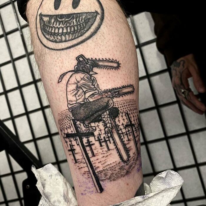 Chainsaw Man sitting leg Tattoo