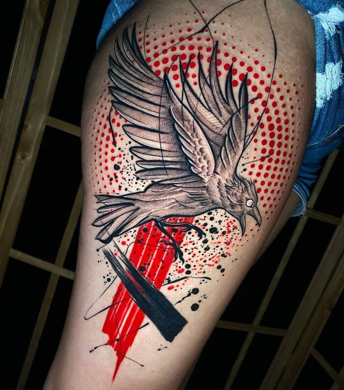 Crow tattoo on leg