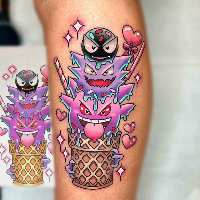 Purple and pink Pokemon Tattoo