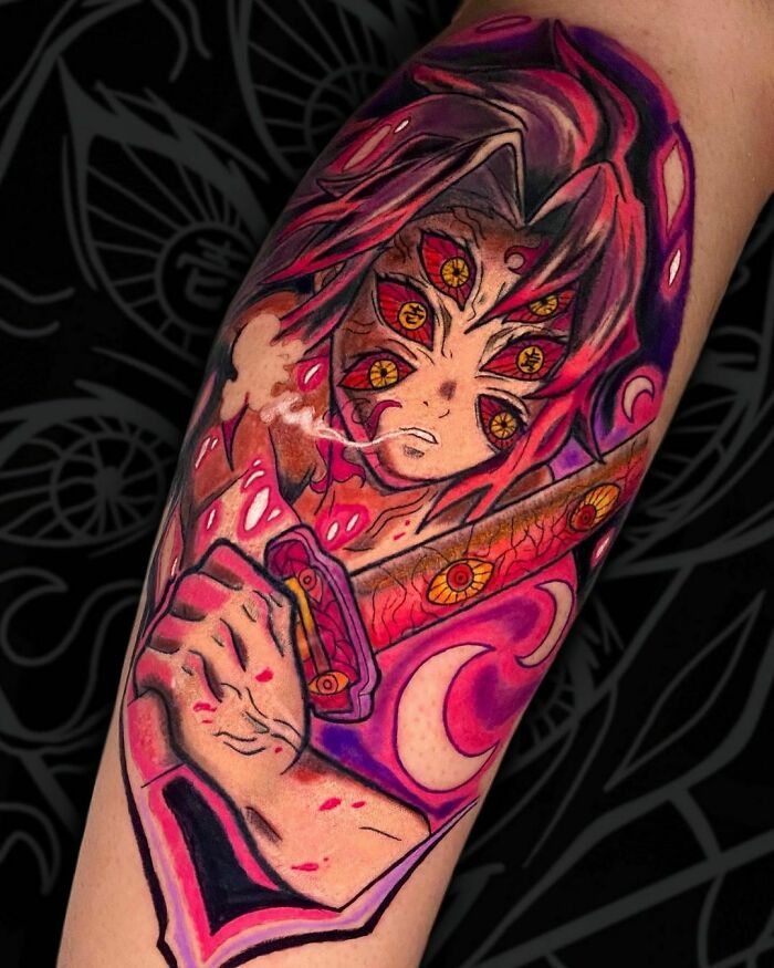 Kokushibo Color with sword Tattoo From Demon Slayer