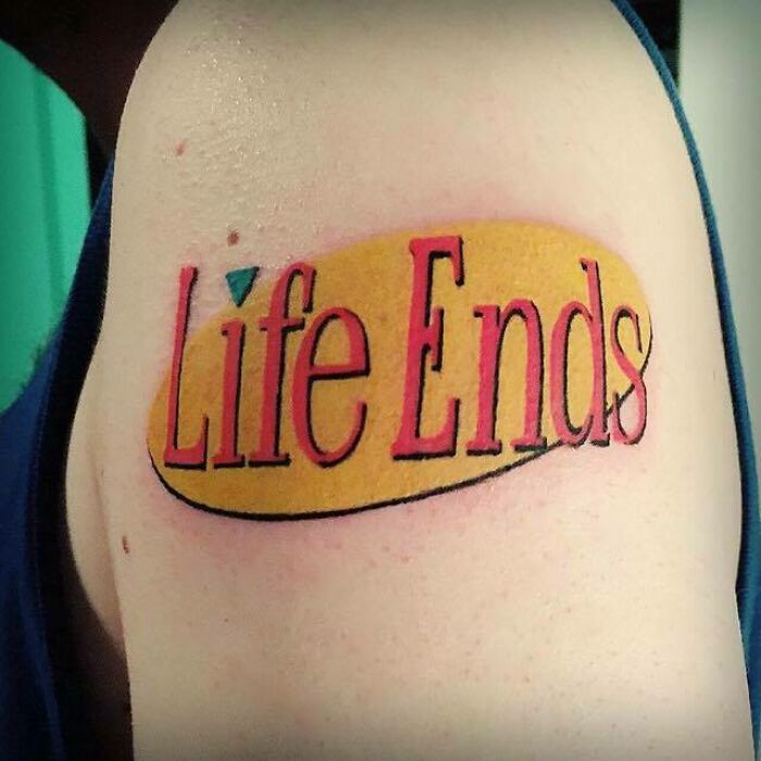Anagram Of The Seinfeld Logo arm tattoo