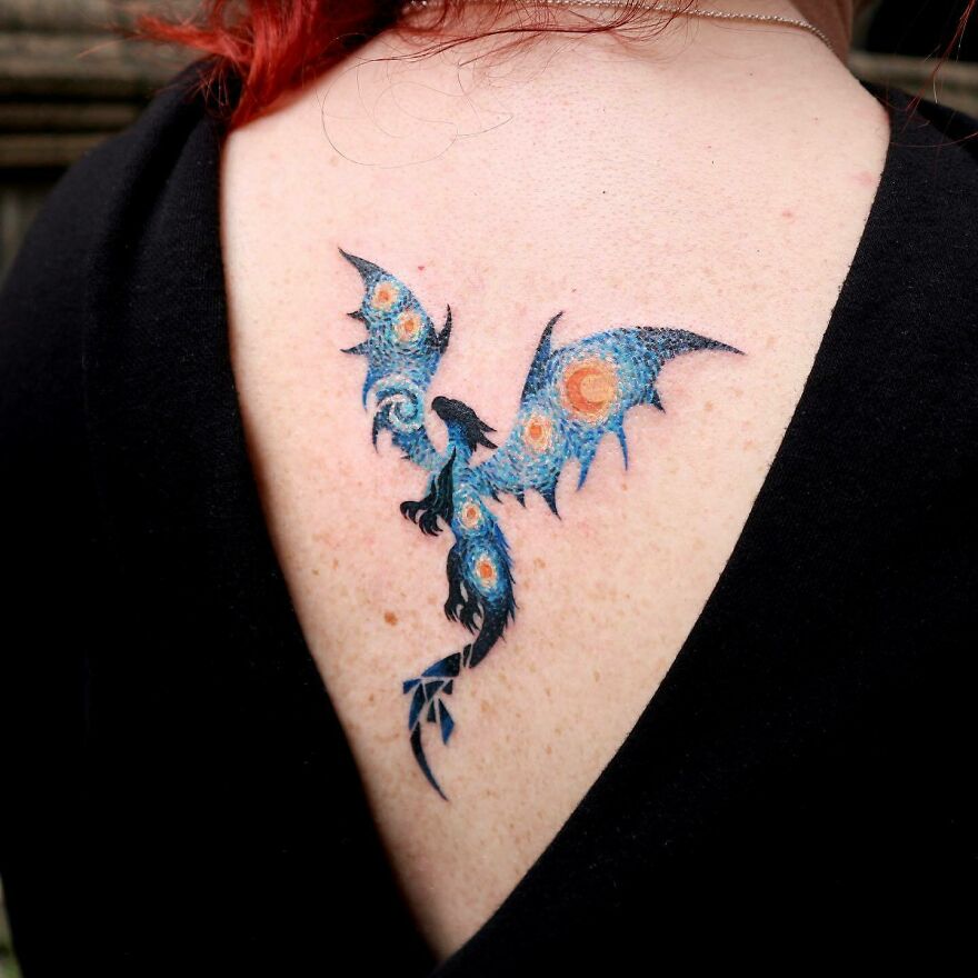 dragon tattoo inspired from Van Gogh's starry nights