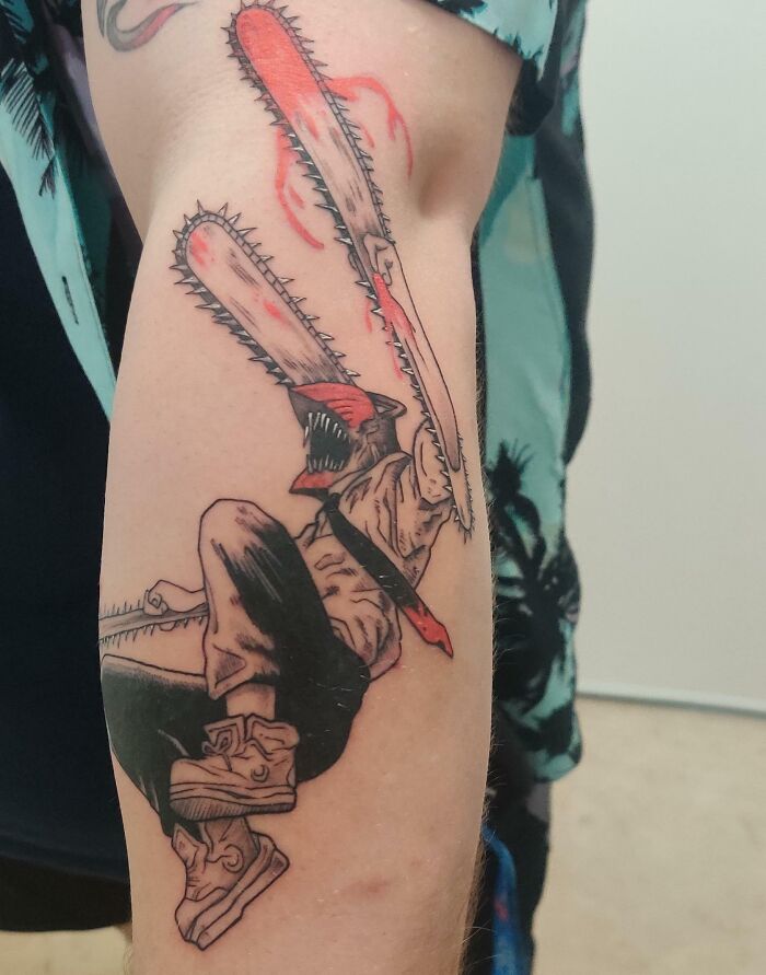 Angry Denji arm Tattoo From Chainsaw Man