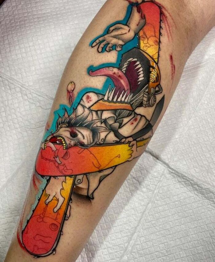 Denji angry killing zombies from Chainsaw Man arm Tattoo